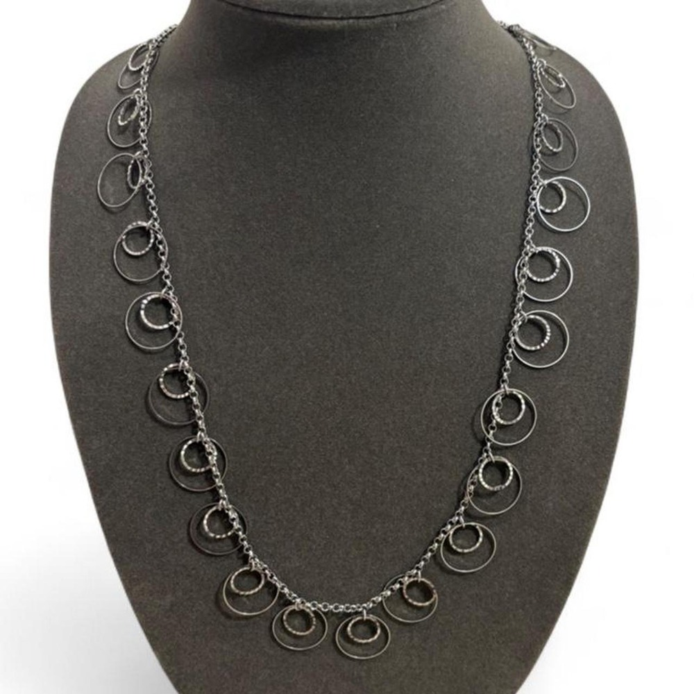Boho Grunge Statement Necklace Multi-Circle Station Silver Tone 36" Concert